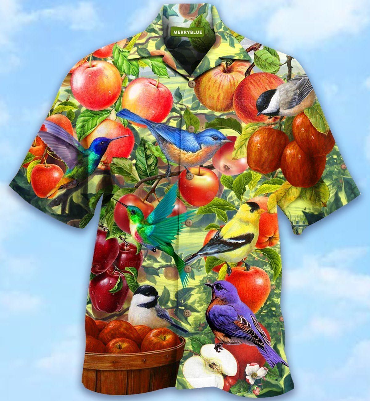 Felacia [Hawaii Shirt] Fresh Apple and Birds Hawaiian Aloha Shirts-ZX1688